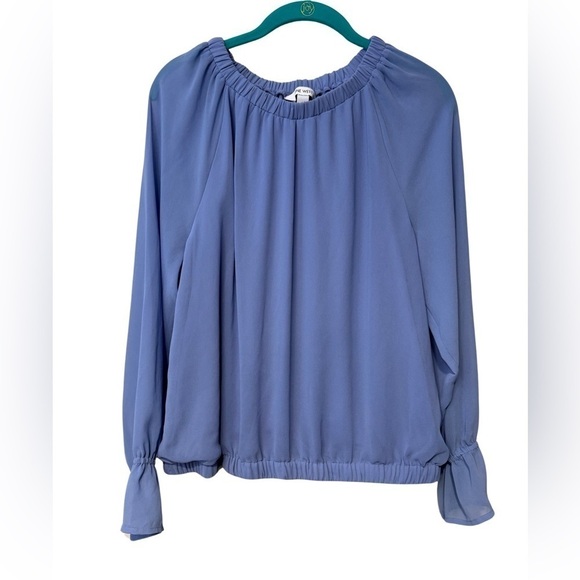 NINE WEST Blue Blouse with Chiffon Ruffle Sleeve and Elastic Waist Line Size L - Picture 5 of 15